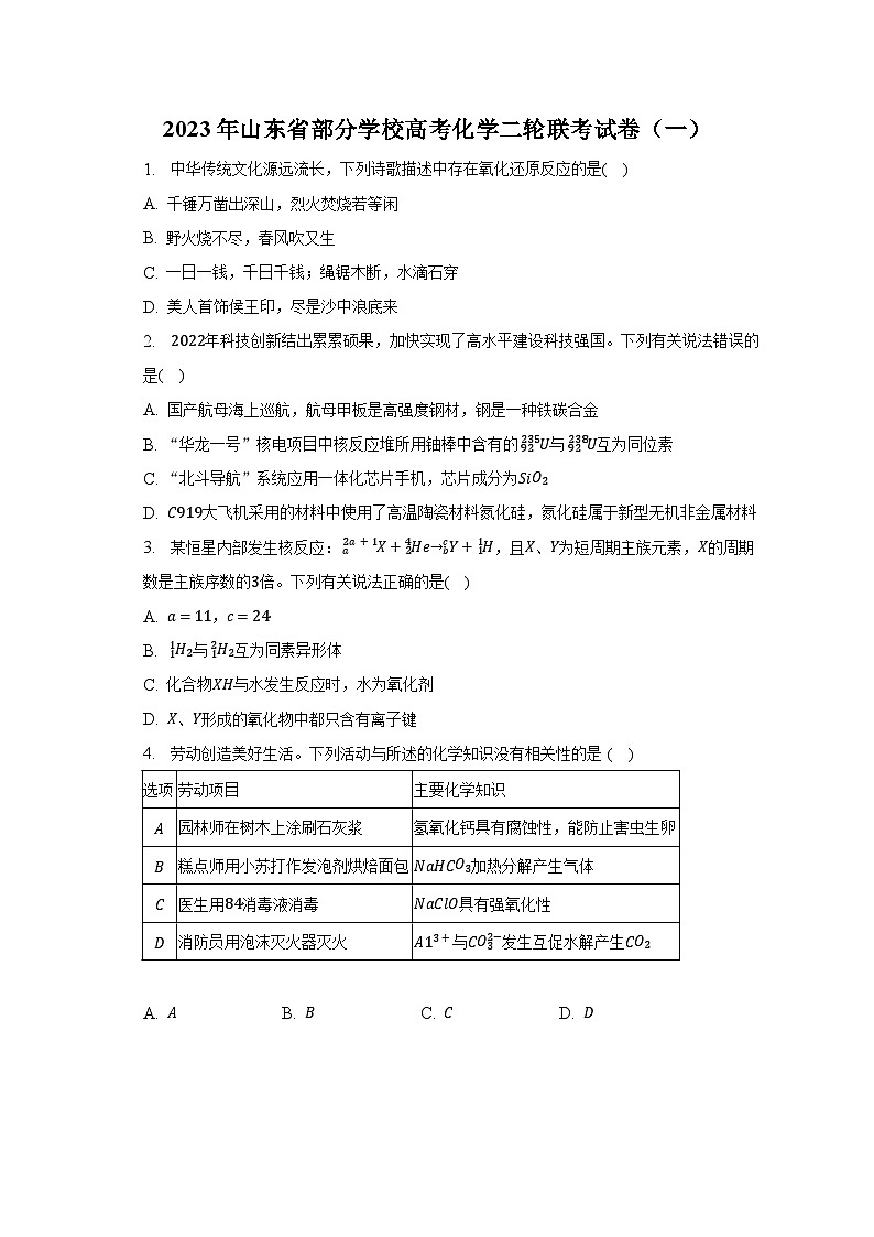 2023年山东省部分学校高考化学二轮联考试卷（一）（含解析）第1页