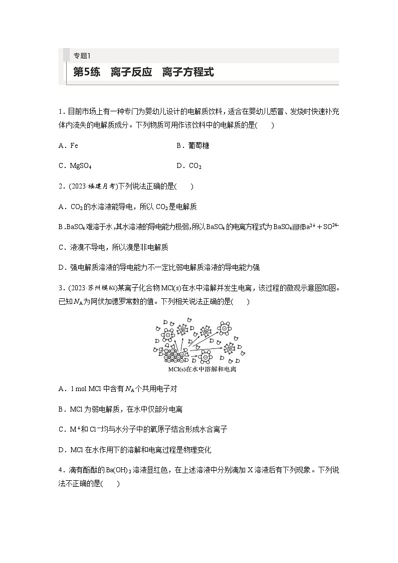 2024届高考一轮复习化学课时练　第5练　离子反应　离子方程式（含答案）01