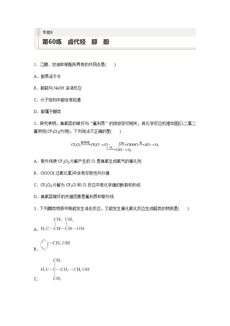 2024届高考一轮复习化学课时练　第60练　卤代烃　醇　酚（含答案）第1页