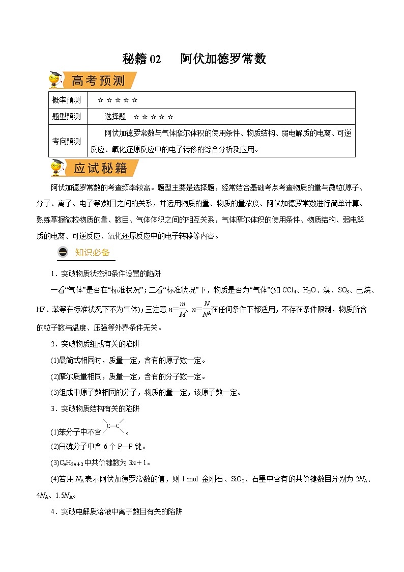 秘籍02 阿伏加德罗常数 -备战2023年高考化学抢分秘籍（新高考专用）（原卷版）第1页