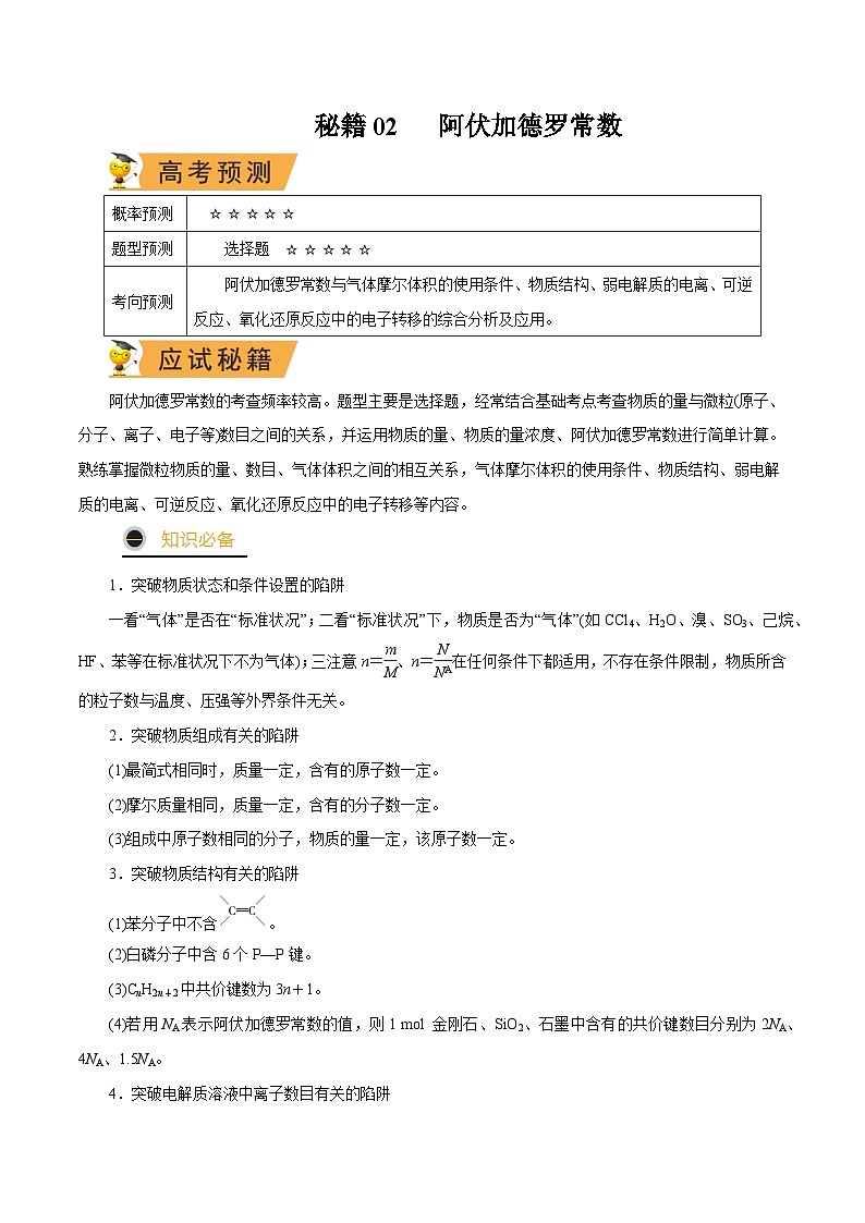 秘籍02 阿伏加德罗常数 -备战2023年高考化学抢分秘籍（新高考专用）（解析版）第1页