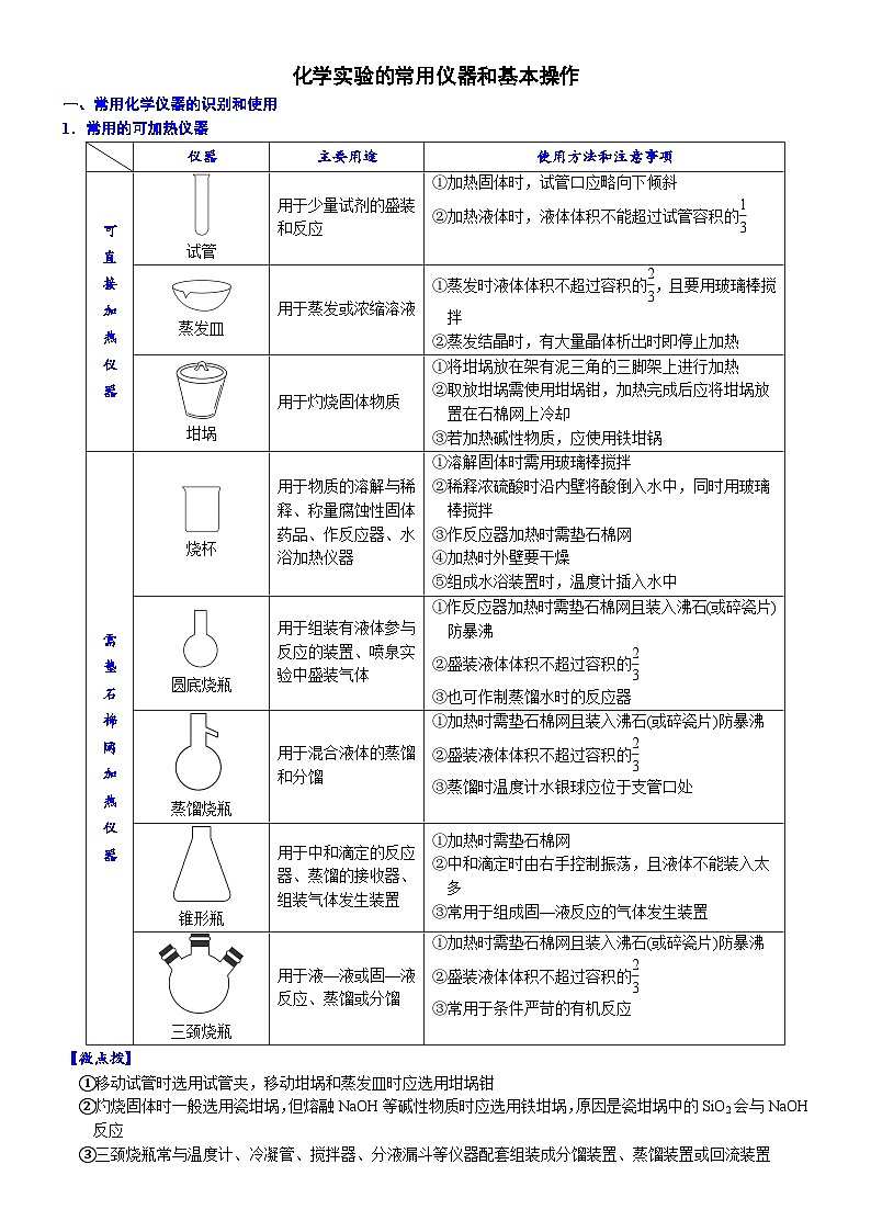 2023高考化学知识清单——化学实验基础知识归纳 (必背知识、课前诵读)第1页