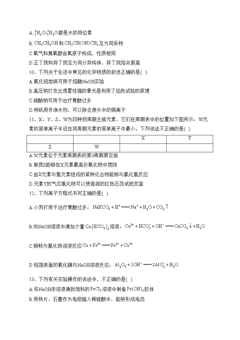 浙江省2023年普通高中学业水平合格性考试仿真模拟（1）化学试卷（含答案）02