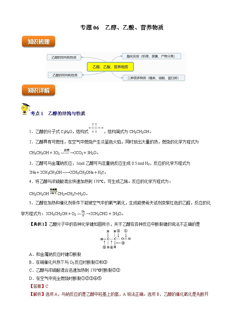 专题06  乙醇、乙酸、营养物质（知识串讲+专项练习）-2022-2023学年高一化学下学期期末考点大串讲（沪科版2020必修第二册）01
