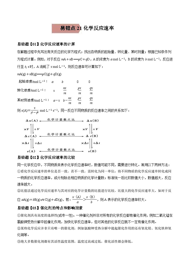 高考化学三轮冲刺易错题易错点21 化学反应速率（2份打包，原卷版+教师版）01