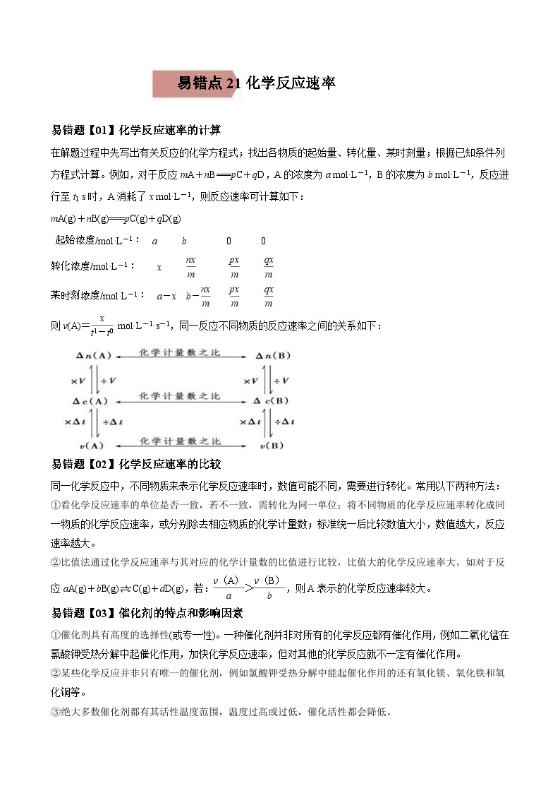 高考化学三轮冲刺易错题易错点21 化学反应速率（2份打包，原卷版+教师版）01