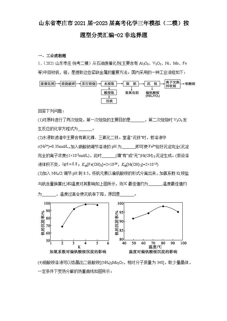 山东省枣庄市2021届-2023届高考化学三年模拟（二模）按题型分类汇编-02非选择题01