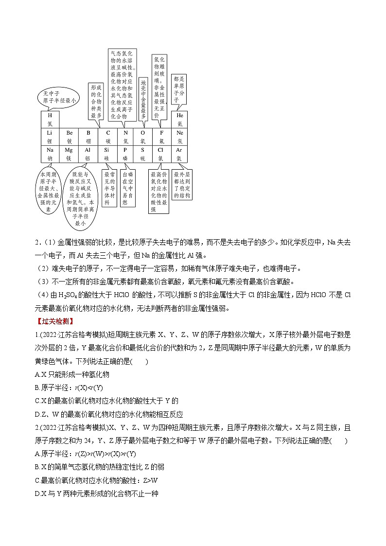 考点08 元素周期律和元素周期表——2023年江苏省普通高中化学学业水平合格性考试专项精讲+测试（原卷版）第3页