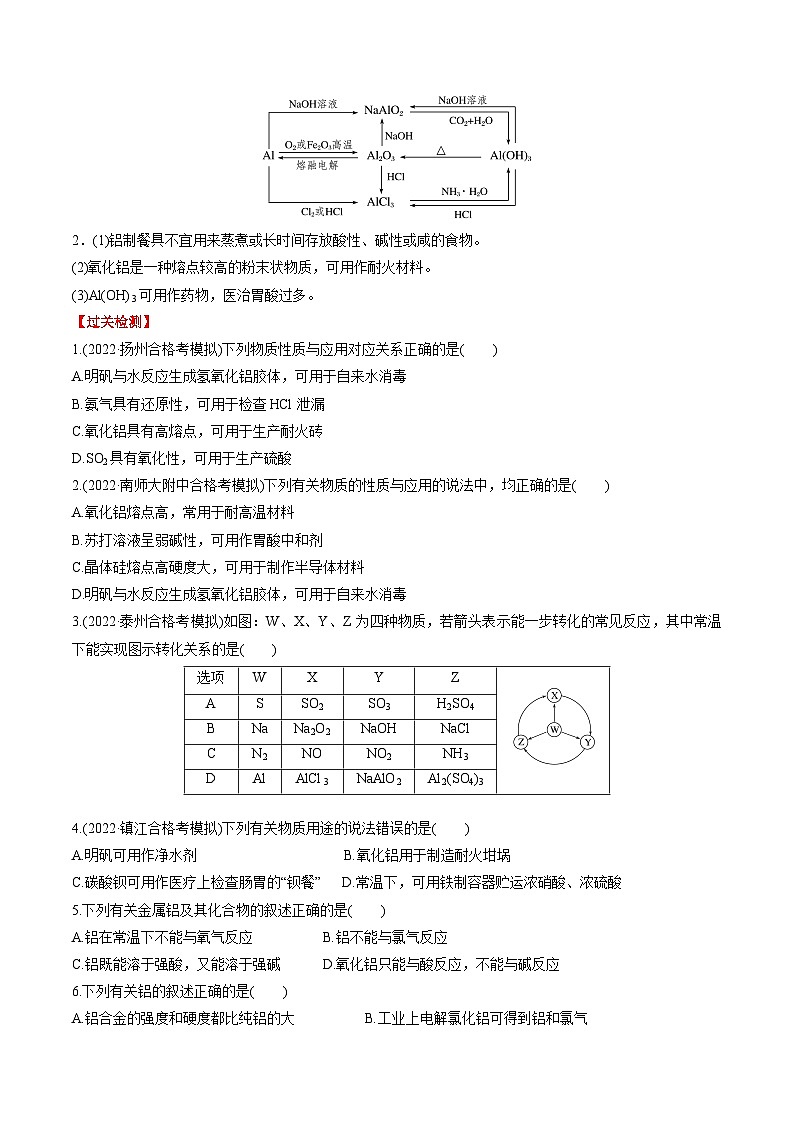 考点10 铝及其化合物——2023年江苏省普通高中化学学业水平合格性考试专项精讲+测试（原卷版）第3页