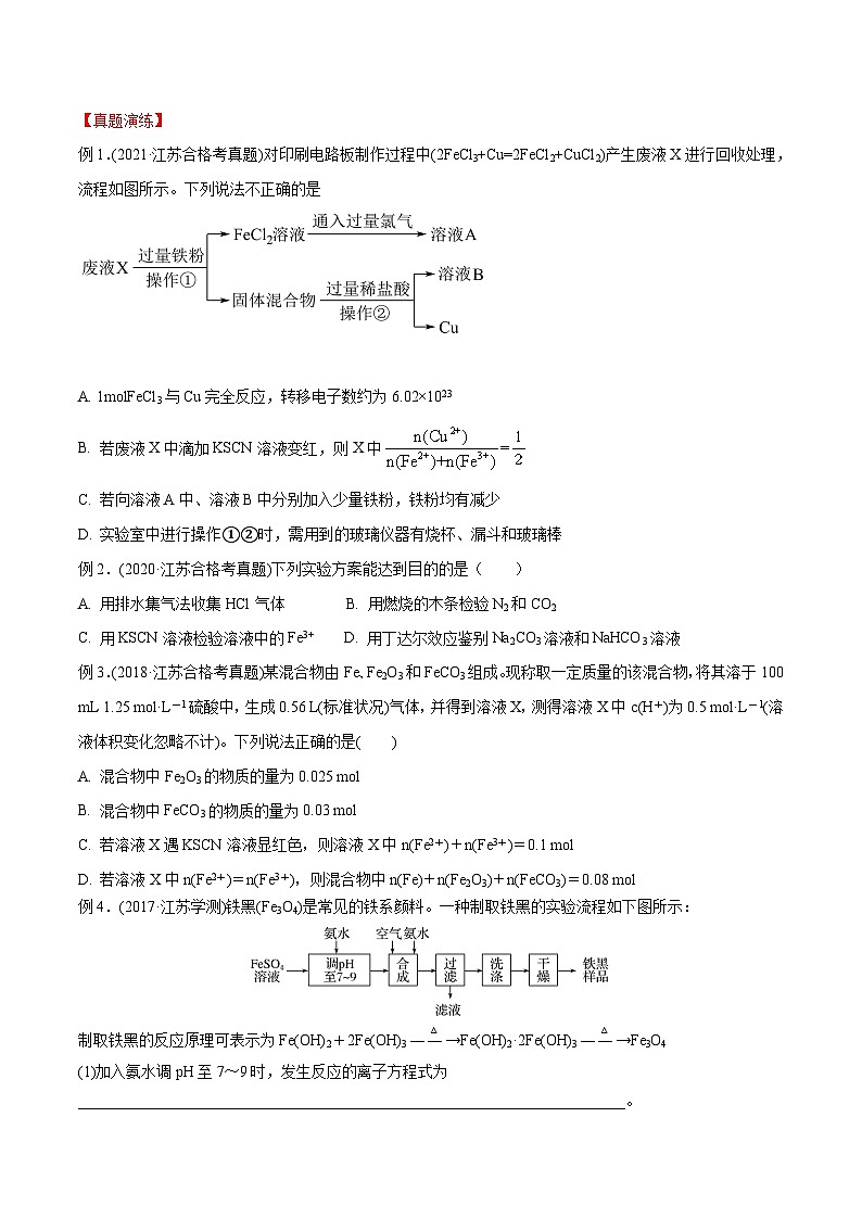 考点11 铁、铜及其化合物——2023年江苏省普通高中化学学业水平合格性考试专项精讲+测试（原卷版）第3页