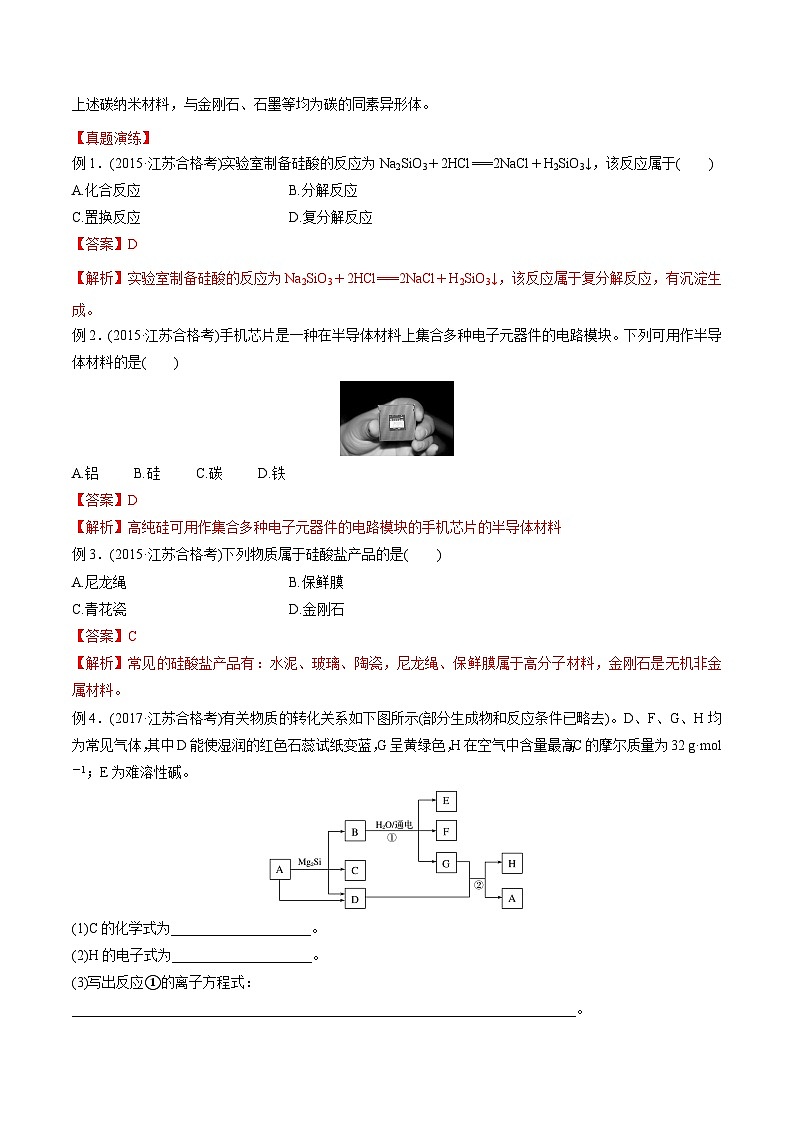 考点15 硅及其化合物——2023年江苏省普通高中化学学业水平合格性考试专项精讲+测试（解析版）第3页