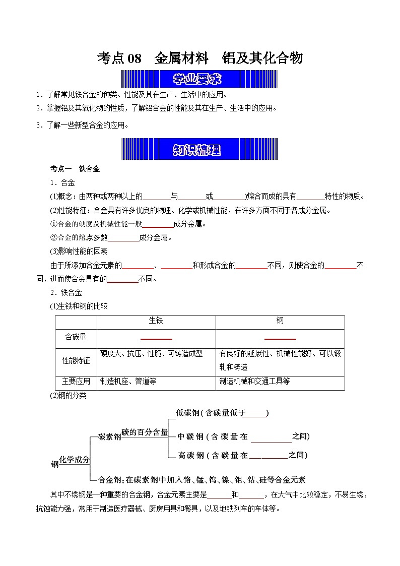 考点08  金属材料  铝及其化合物（学生版）第1页