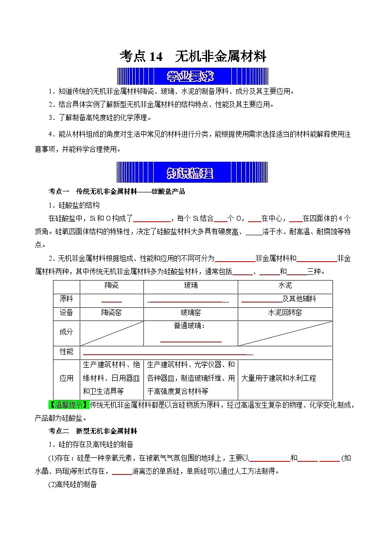 考点14  无机非金属材料（学生版）第1页