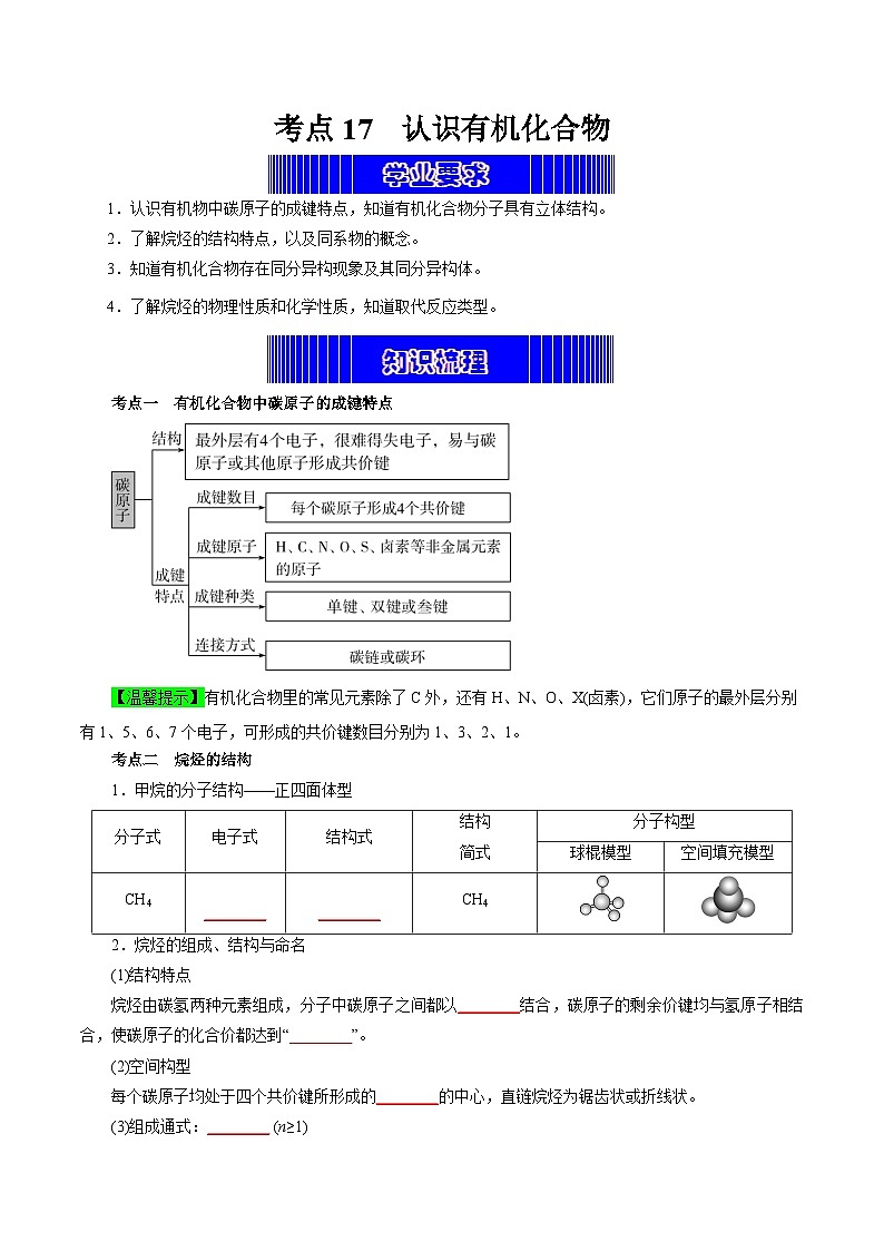考点17  认识有机化合物（学生版）第1页