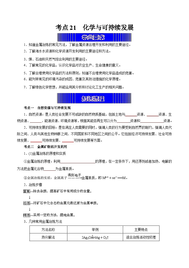 考点21  化学与可持续发展（学生版）第1页