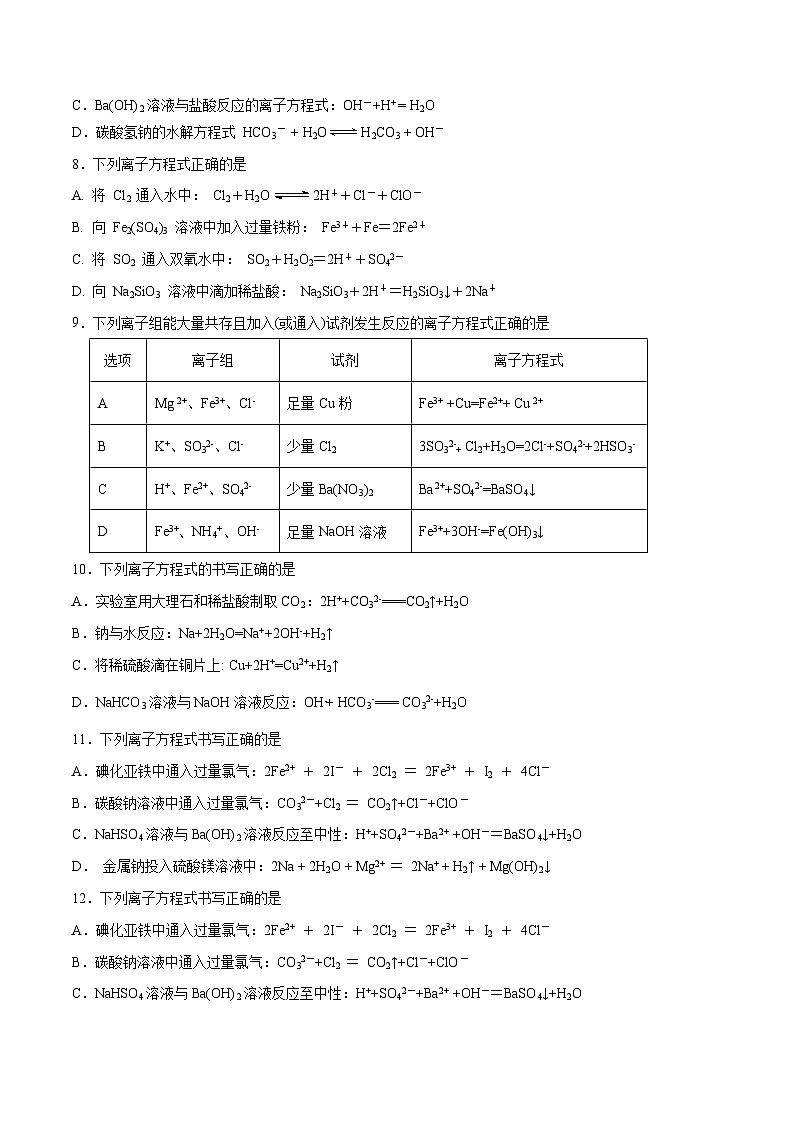 第12题 离子方程式——2023年7月浙江省普通高中学业水平考试专项复习学案（原卷版）第3页