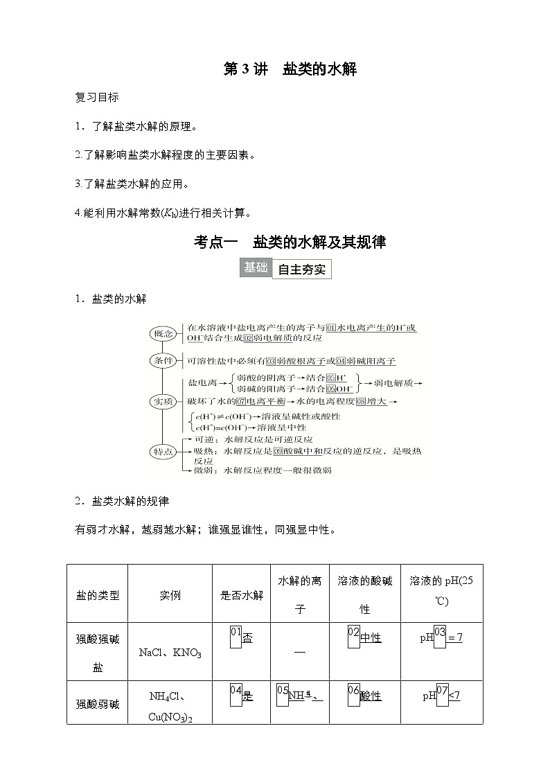 2024年高考化学一轮总复习 第7单元  第3讲　盐类的水解 学案（含高考真题和课后作业）（教师版 ）第1页