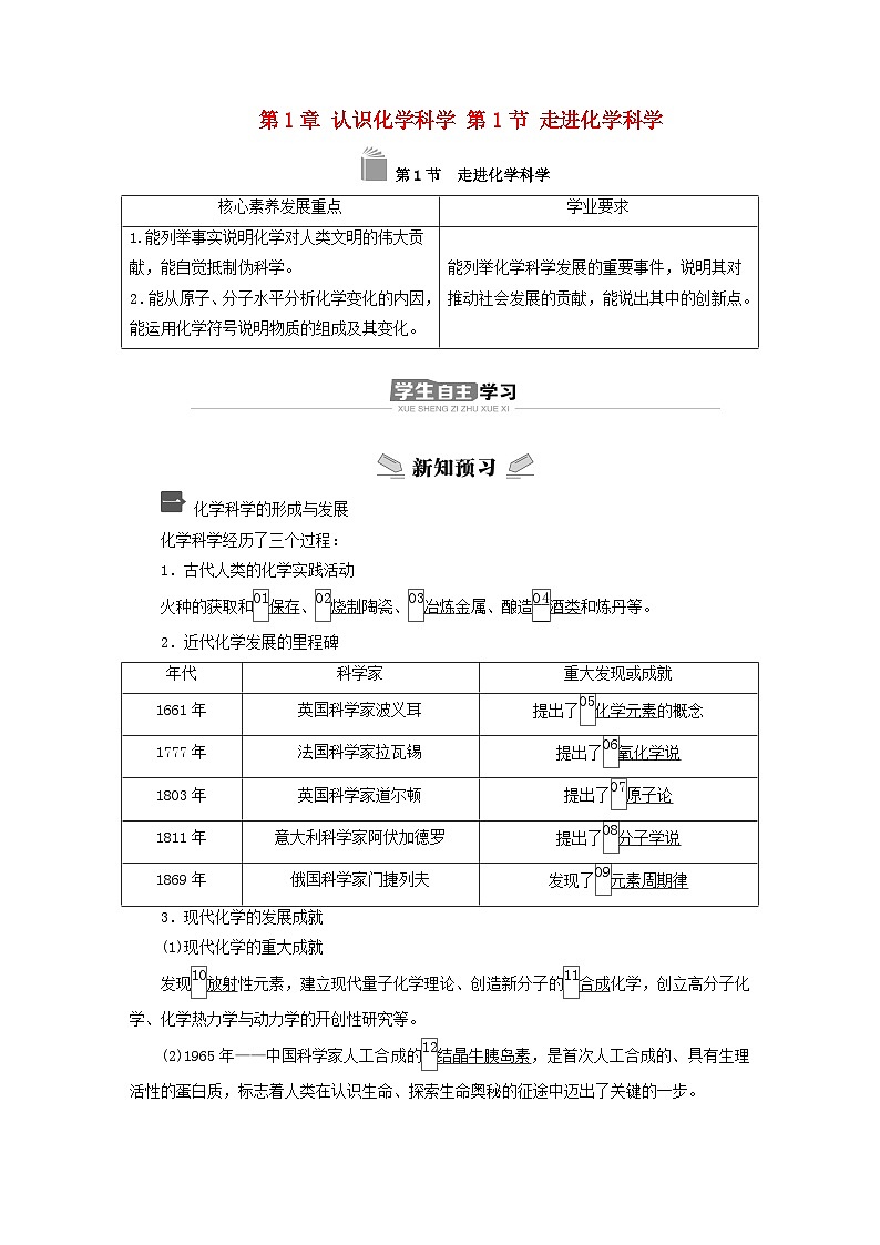 新教材2023年高中化学第1章认识化学科学第1节走进化学科学导学案鲁科版必修第一册01