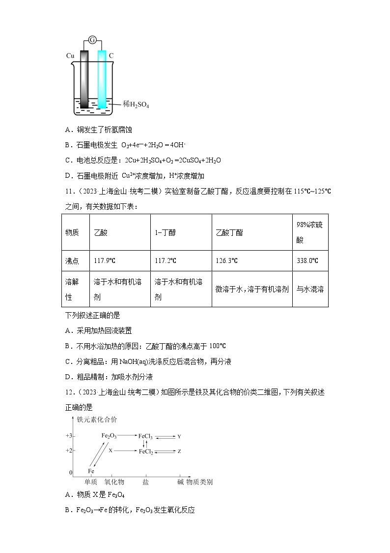 上海金山区2021届-2023届高考化学三年模拟（二模）按题型分类汇编-01选择题03