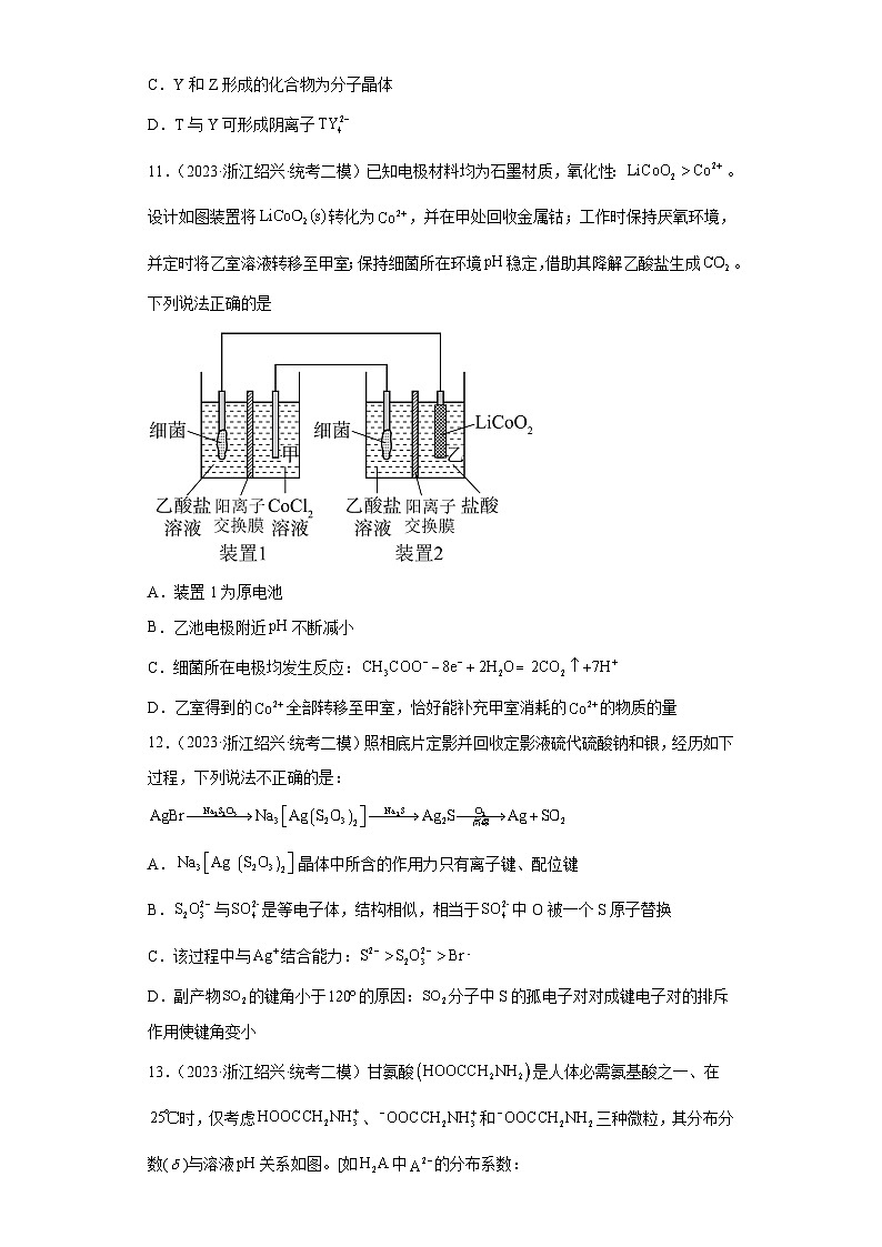 浙江省绍兴2021届-2023届高考化学三年模拟（二模）按题型分类汇编-01选择题03