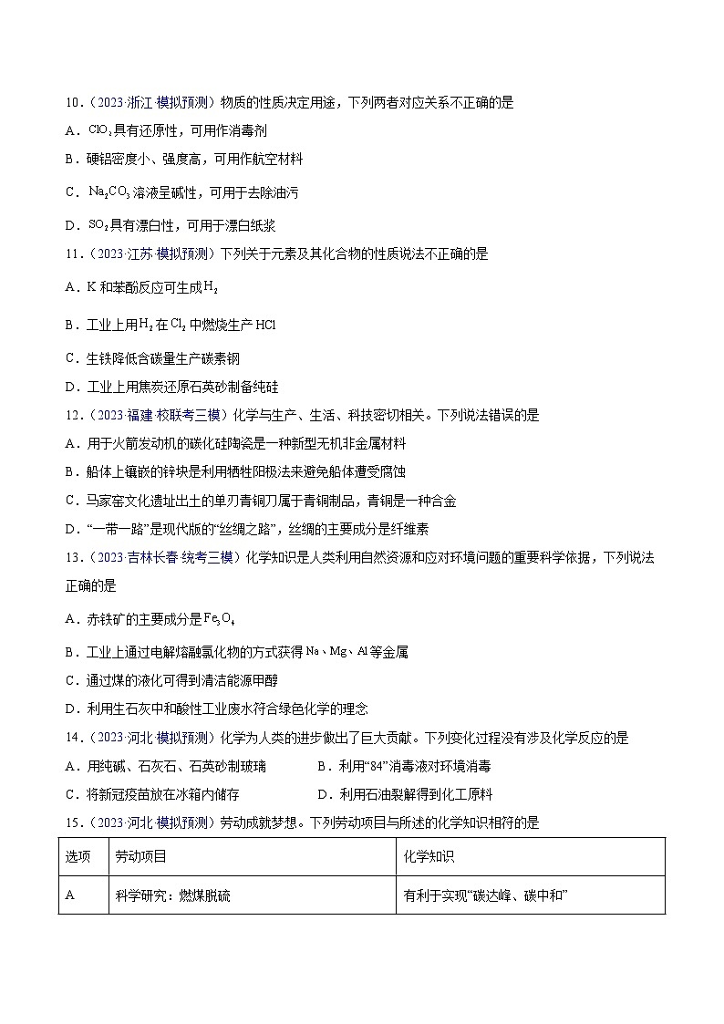专题01 化学与STSE（选择题）2023年高考：化学三模试题分项汇编（全国通用）（原卷版）第3页