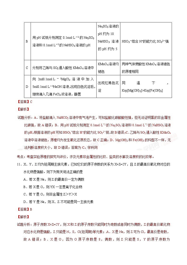 河北省衡水中学2017届高三上学期七调理综化学试题解析03