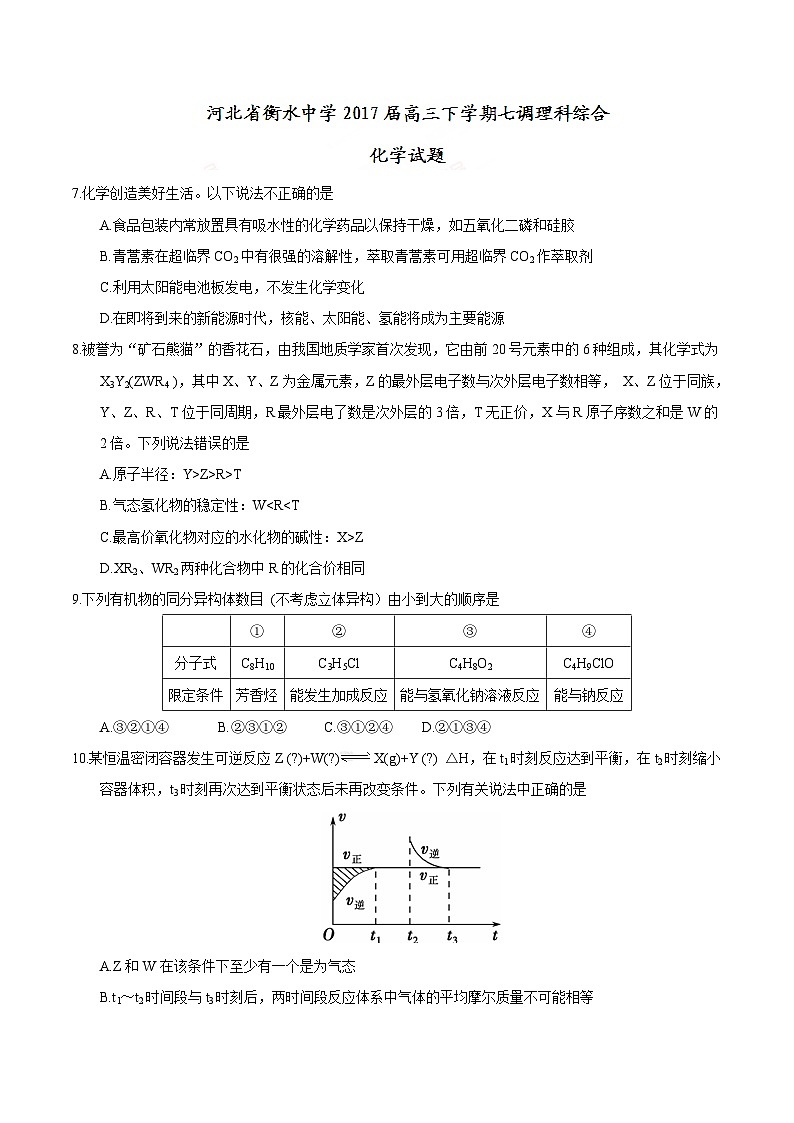 河北省衡水中学2017届高三下学期七调理综化学试题第1页