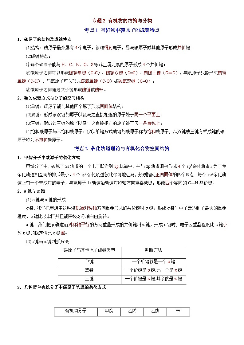 专题2 有机物的结构与分类——【期末复习】高二化学单元复习知识点梳理（苏教版2019选择性必修3）第1页