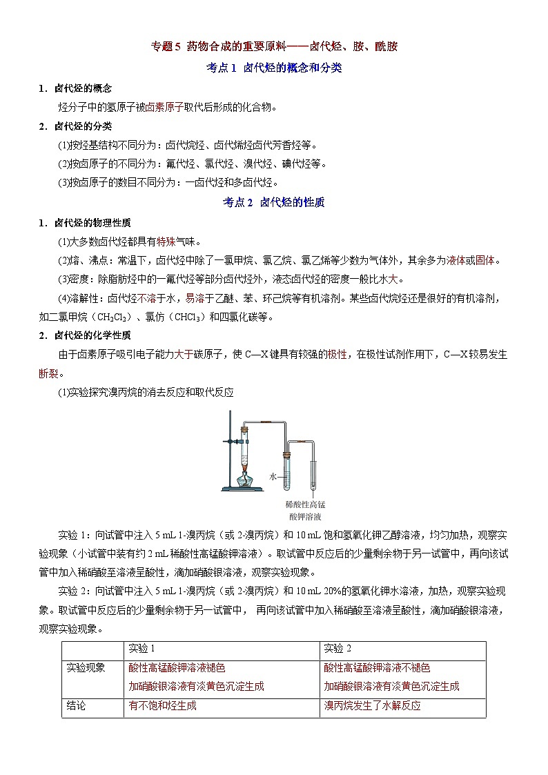 专题5 药物合成的重要原料——卤代烃、胺、酰胺——【期末复习】高二化学单元复习知识点梳理（苏教版2019选择性必修3）01