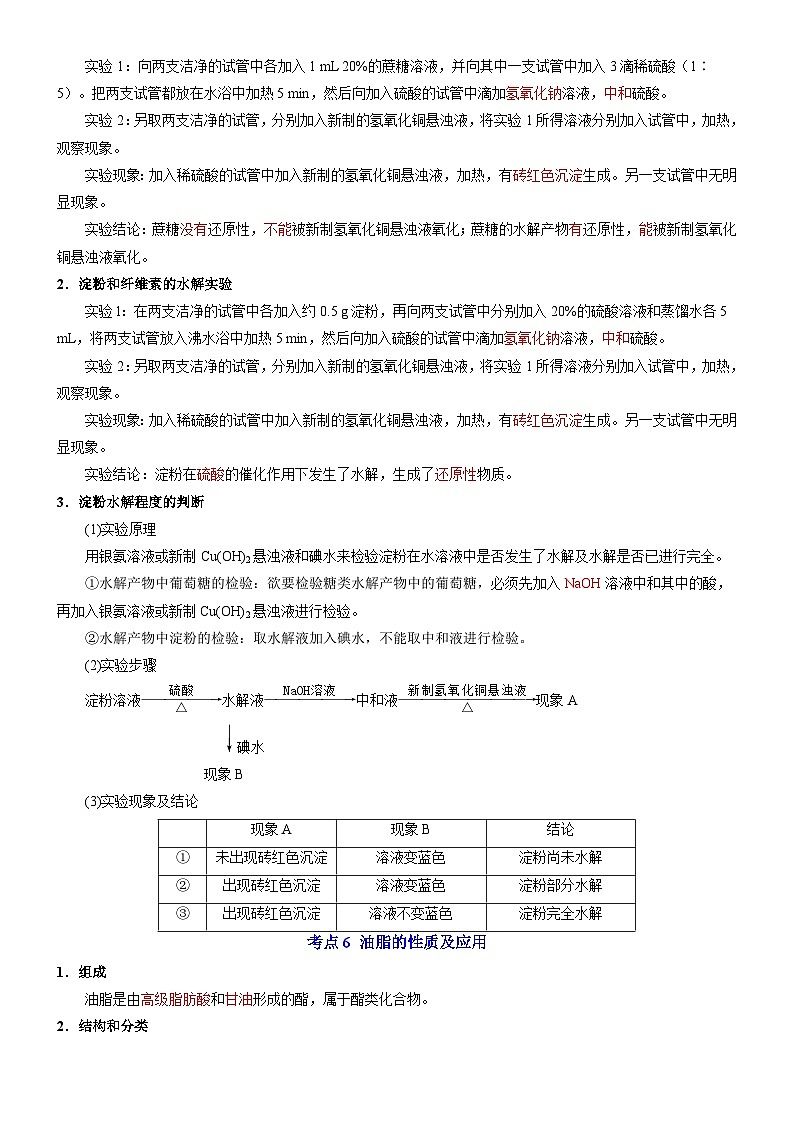 专题6 生命活动的物质基础——糖类、油脂、蛋白质——【期末复习】高二化学单元复习知识点梳理（苏教版2019选择性必修3）03