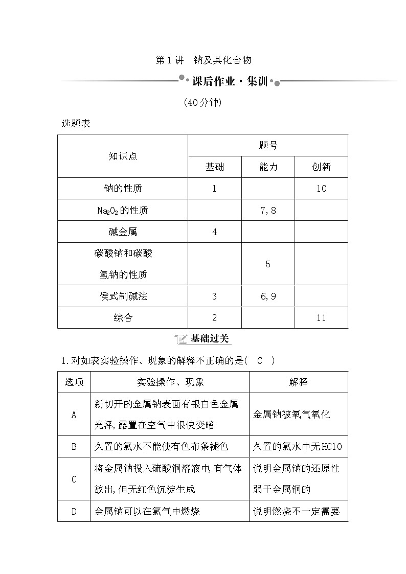 2024届高考化学一轮复习课件 第三章 金属及金属材料 第1讲 钠及其化合物01