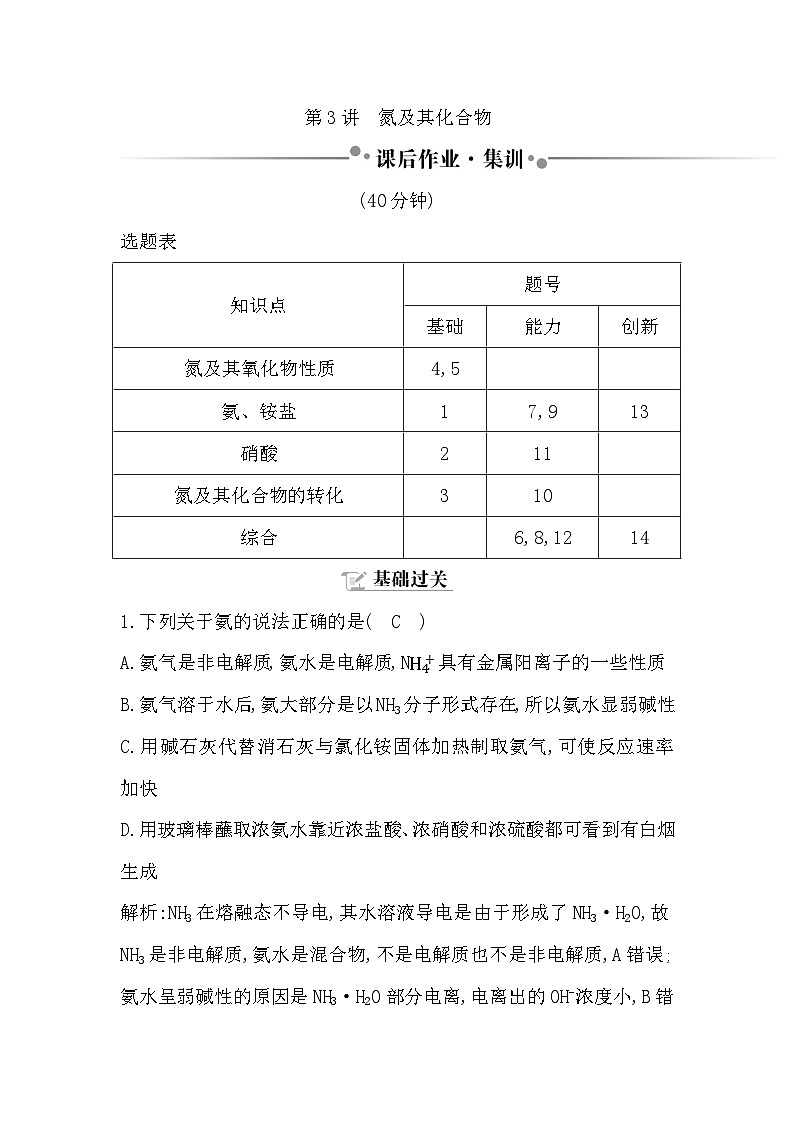 2024届高考化学一轮复习课件 第四章 化工生产中的重要非金属元素 第3讲 氮及其化合物01