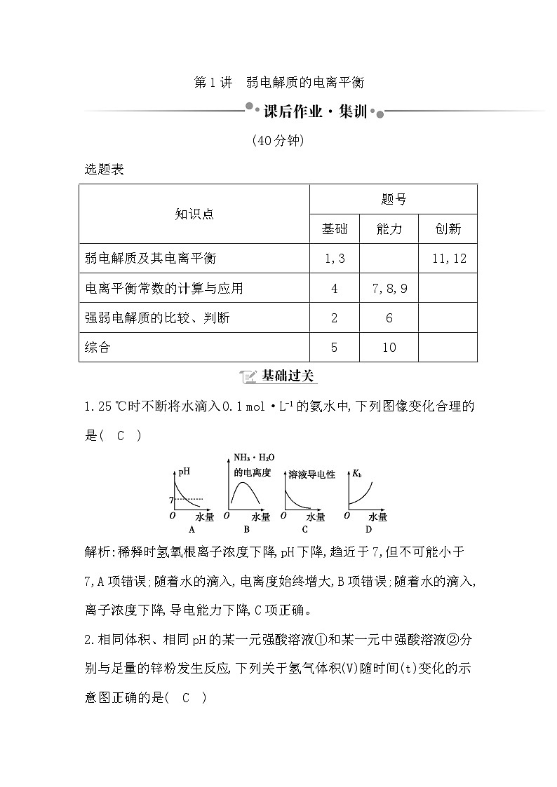 2024届高考化学一轮复习课件 第八章 水溶液中的离子反应与平衡 第1讲 弱电解质的电离平衡01