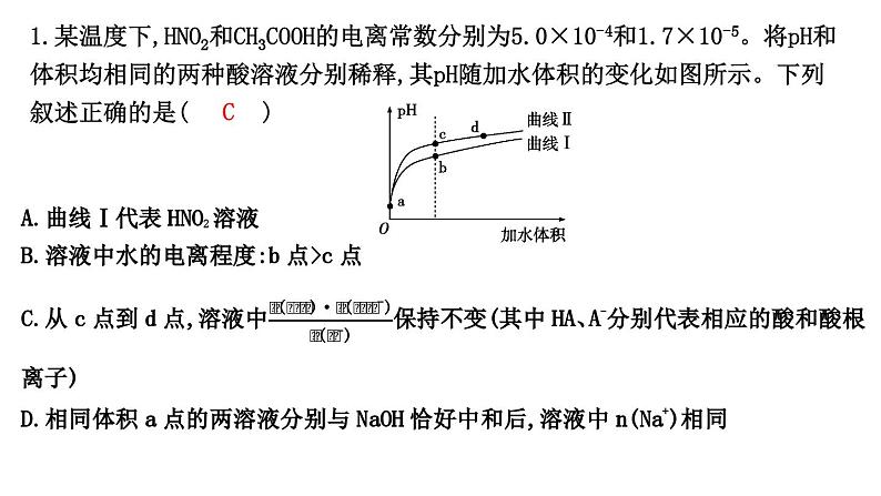 2024届高考化学一轮复习课件 第八章 水溶液中的离子反应与平衡 热点强化练10 弱电解质的图像分析与电离常数的计算02