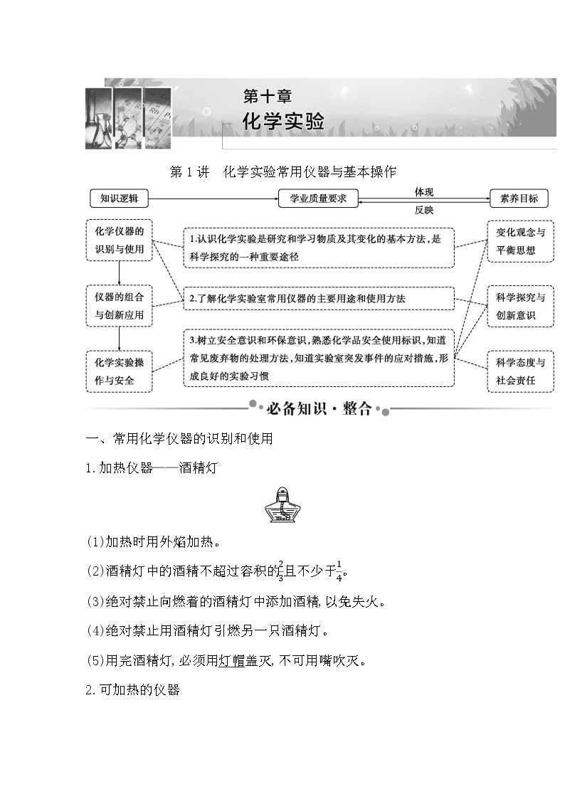 2024届高考化学一轮复习课件 第十章 化学实验 第1讲 化学实验常用仪器与基本操作01