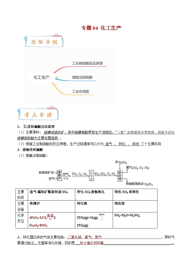 专题04 化工生产——2022-2023学年高一化学下学期期末知识点精讲+训练学案+期末模拟卷（沪科版2020）（解析版）第1页