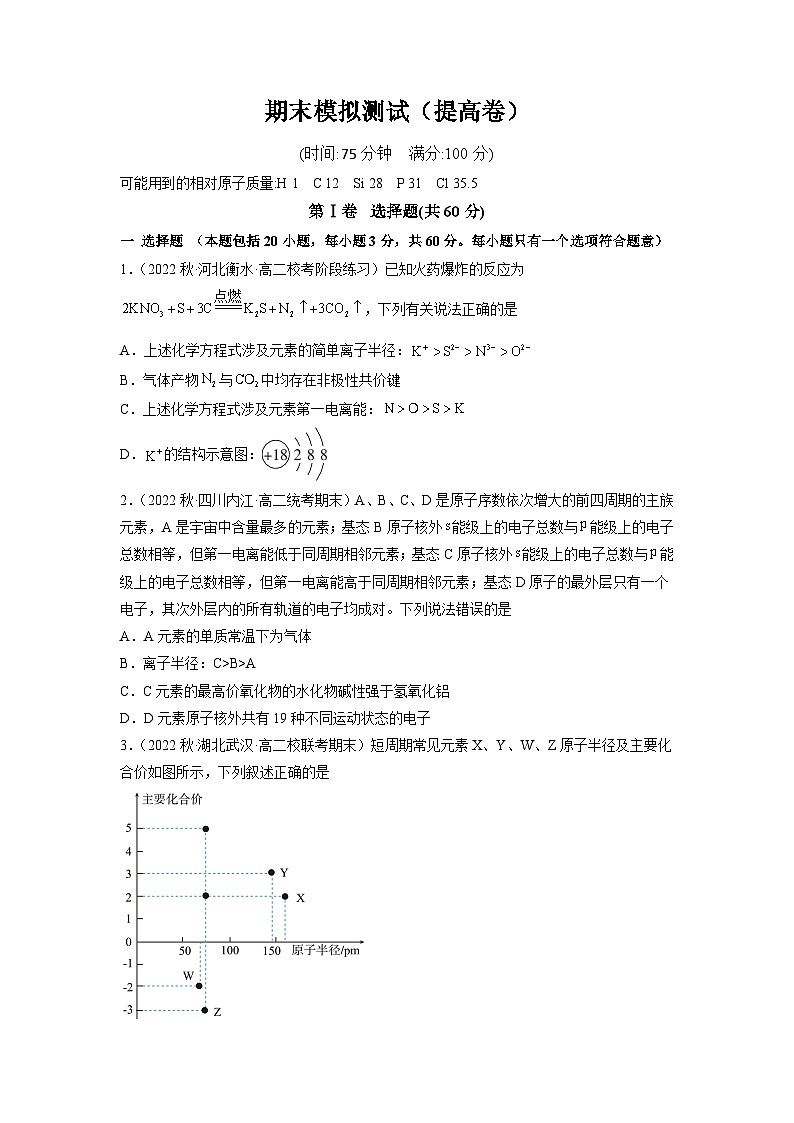 期末模拟测试（提高卷）——2022-2023学年高二化学下学期期末模拟测试（人教版2019选择性必修2）01