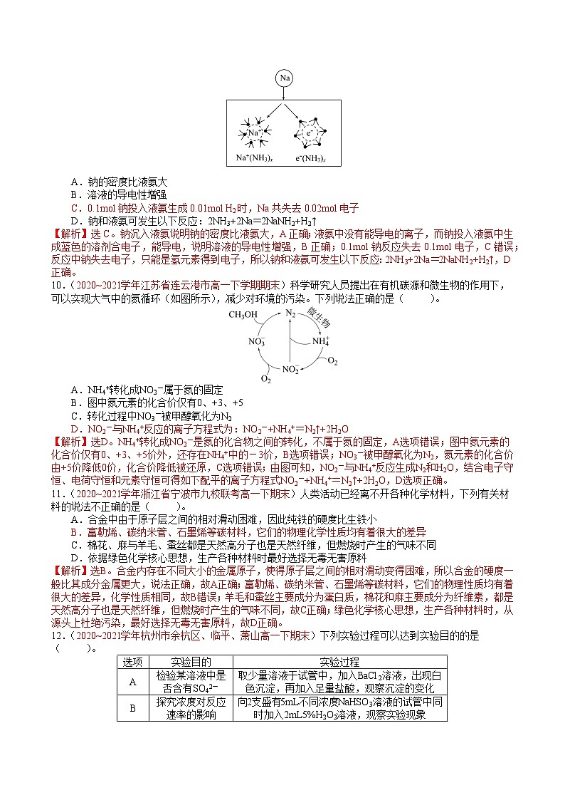 专题02  高分突破——高一化学下学期期末专项突破学案（鲁科版2019必修第二册）03
