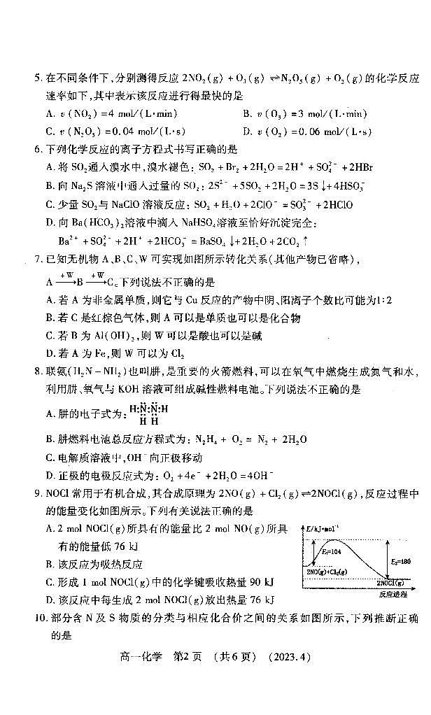 河南省洛阳市2022-2023学年高一下学期期中化学试题第2页