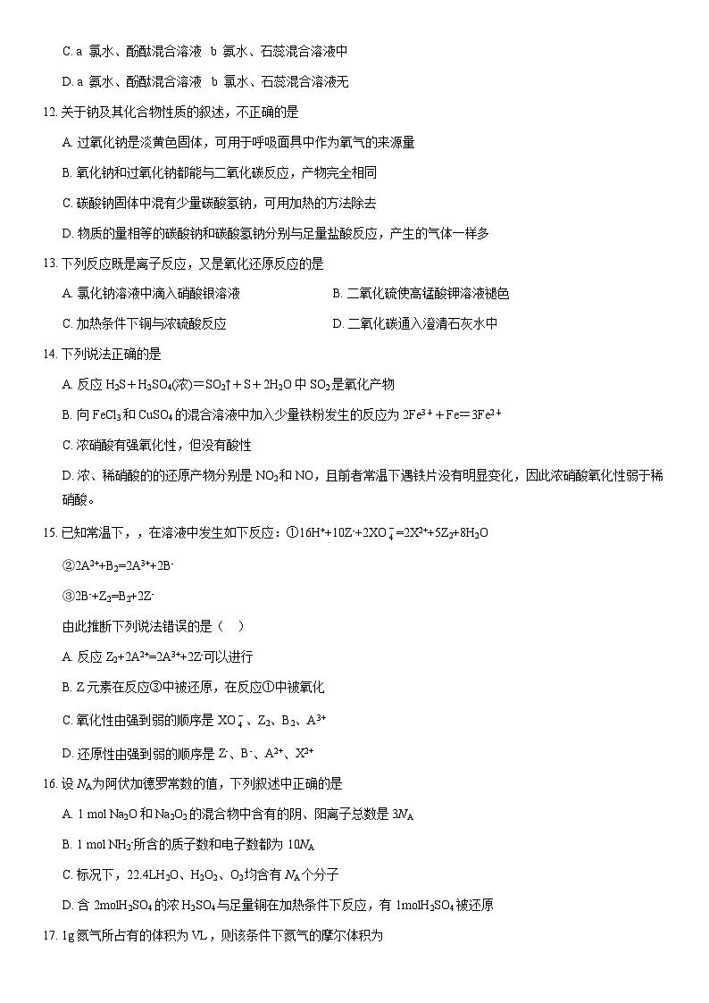2021北京首都师大附中高一（上）期末化学（教师版）第3页
