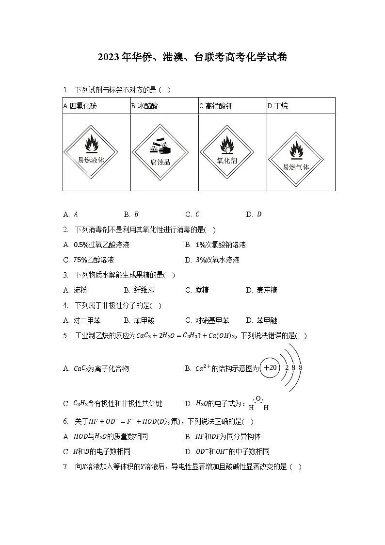 2023年华侨、港澳、台联考高考化学试卷及答案解析第1页