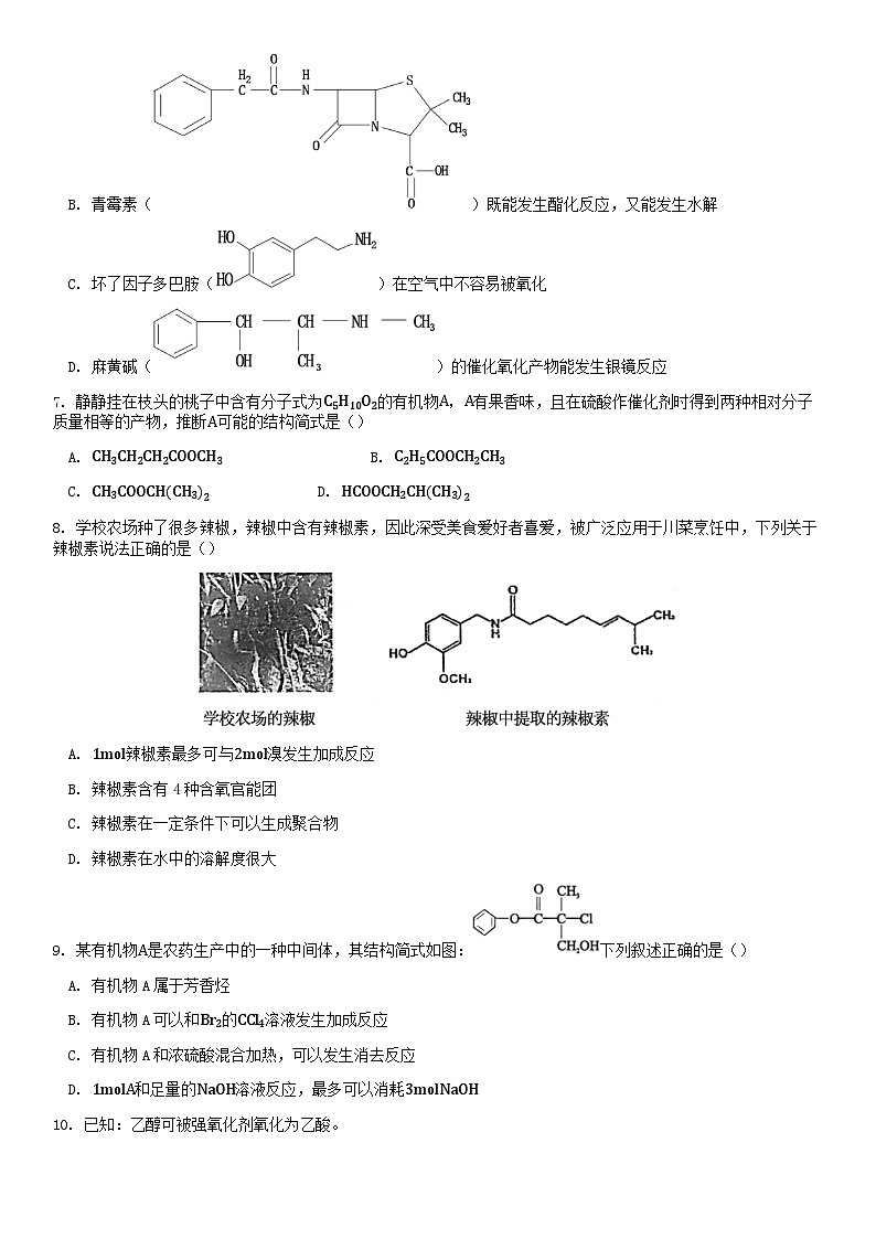 2019北京育英高二（上）期中化学含答案 试卷02