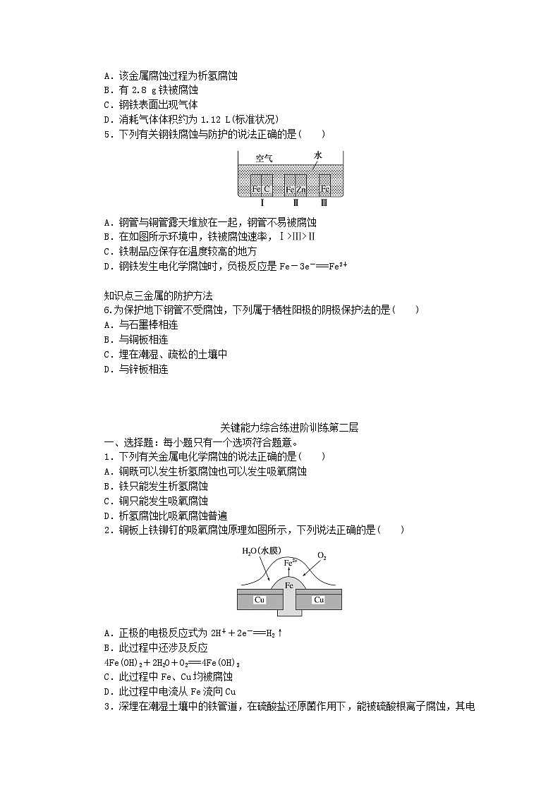 2023版新教材高中化学专题1化学反应与能量变化第三单元金属的腐蚀与防护课时作业苏教版选择性必修102