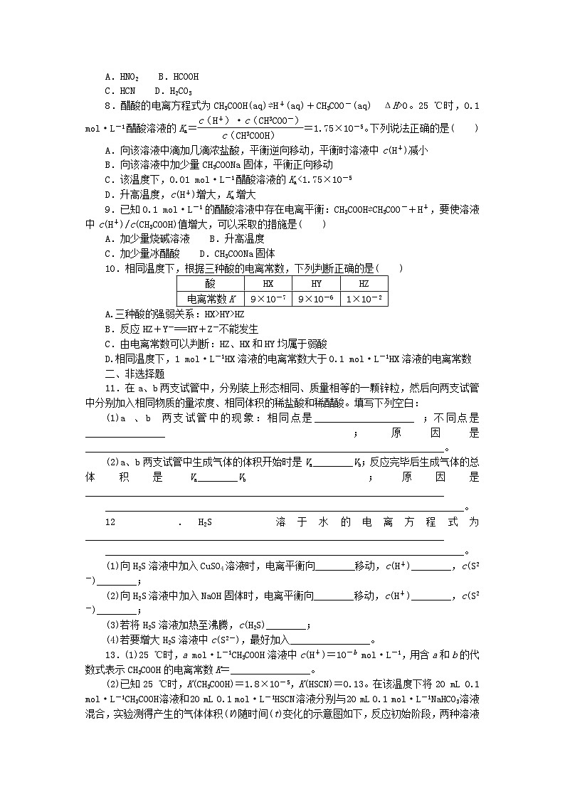 2023版新教材高中化学专题3水溶液中的离子反应第一单元弱电解质的电离平衡第2课时弱电解质的电离平衡课时作业苏教版选择性必修103