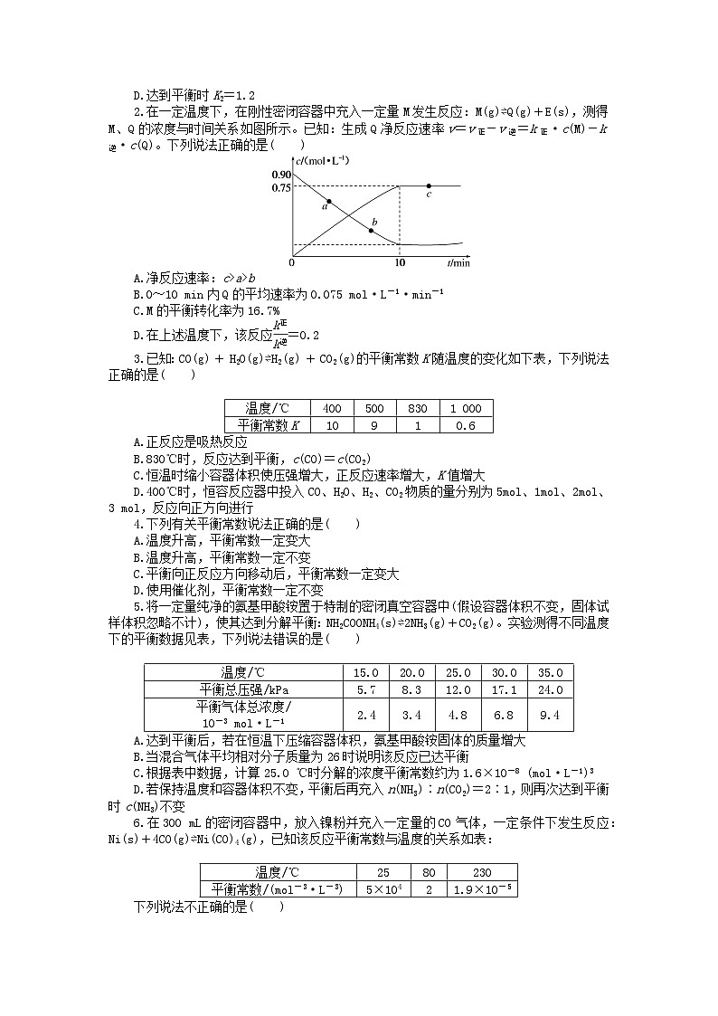 2023版新教材高中化学第二章化学反应速率与化学平衡第二节化学平衡第二课时化学平衡常数课时作业新人教版选择性必修103
