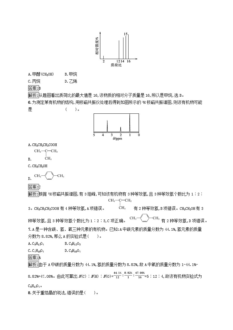 新教材适用2023年高中化学专题1有机化学的发展及研究思路测评A苏教版选择性必修3第2页