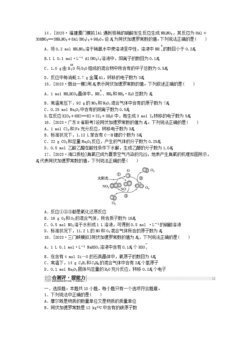 2024版新教材高考化学复习特训卷课练4物质的量及相关概念第3页