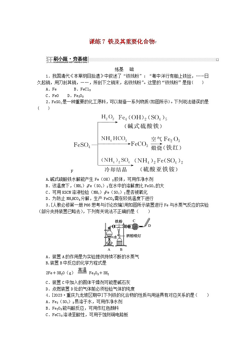 2024版新教材高考化学复习特训卷课练7铁及其重要化合物第1页