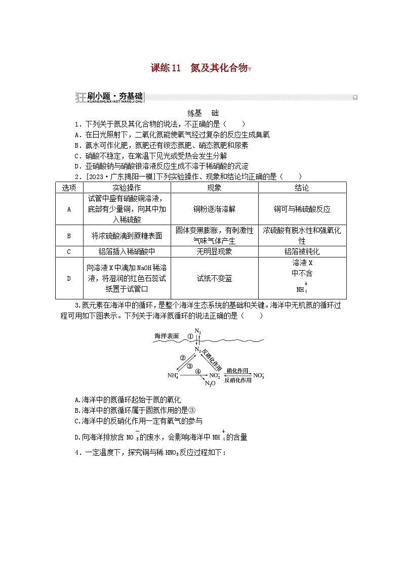 2024版新教材高考化学复习特训卷课练11氮及其化合物01