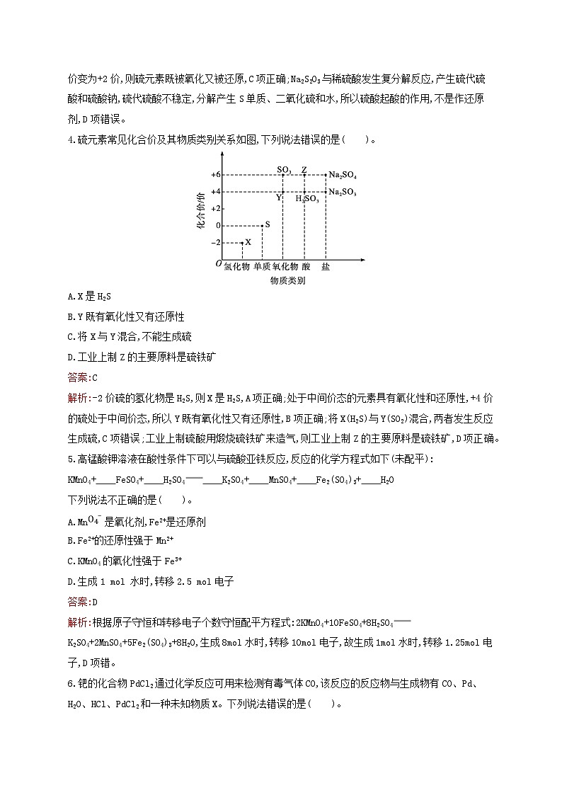 新教材适用高中化学专题4硫与环境保护第2单元硫及其化合物的相互转化课后习题苏教版必修第一册02